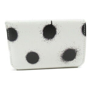 Balenciaga Leather White fold Compact Tri Black Wallet